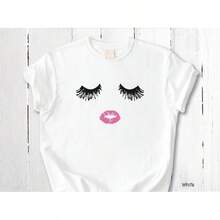 Camiseta con Gráficos de Pestañas y Labios: Camiseta para Maquilladores, Camiseta de Algodón Cómoda y Glamurosa para Chicas - Blanco - Ver 7