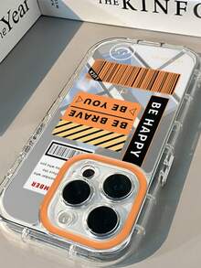 1件 橘黑條紋「Be Brave」標語鏡面手機殼，附化妝鏡，1.5mm 防震全包覆保護殼，適用 17/17Pro/Air/17PROMAX/16Promax/15PLUS/14/13/12/11/16E/17E - 彩色 - 查看 4