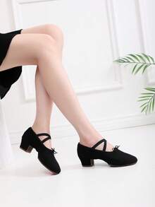 Women's Fashion Shoes Black Mid-Low Heel 3cm Teacher Dance Shoes Drawstring Athletic Shoes Indoor/Outdoor Soft Sole Latin Ballet Teacher Dance Salsa Dance Modern Dance Practice Dance Performance Ballroom Dance Comfortable Soft Lightweight - Black - View 3