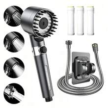 Filtered High-Pressure Shower Head Set With Massage Brush - 3 Water-Saving Modes Handheld Shower Head With Stop Button, Anti-Clogging Nozzles, Includes Hose, Wall Mount And 3 Hard Water Replacement Filter Cartridges - Shower Set - View 9