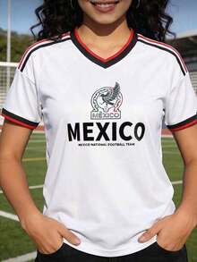 Camiseta de fútbol femenina México 2026 con águila - Estilo deportivo de talla grande, verde, casual y versátil, cómoda de llevar. - Blanco-1 - Ver 3