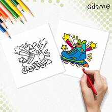 GDTME 1本复古涂色书，24页加厚珠光纸，尺寸7.87*7.87英寸，适合初学者绘画，缓解办公压力，促进亲子互动，是馈赠佳品，适合节日聚会和活动赠送朋友，有助于舒缓压力。也是文具和学习用品、精彩音乐节和婚礼季的理想小礼物。办公用品，学习用品 - GY-611 - 查看 4