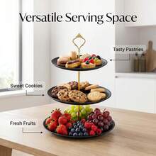 1pc,2/3/4 Tier Cupcake Stand, Black Round Dessert Display Tray With Gold Handle, Cake Serving Stand For Wedding Party Birthday Afternoon Tea Decor - Black - View 9