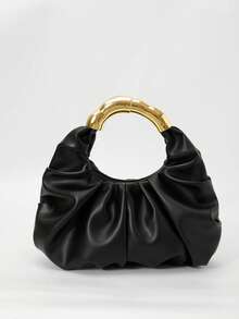 Dedoo New Fashionable Multi-Functional Thick Metal Hardware Pleated Large Capacity Cloud Handbag - Black - View 11