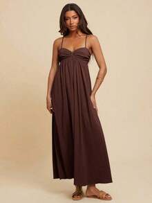 Vestido plisado sin mangas  para mujer, estilo vacacional, atuendos de playa para mujer, atuendo de concierto para mujer, boho, atuendos de rave, vacaciones tropicales, festival, vestidos boho para mujer, vestidos tropicales para mujer, vestidos de mujer, estilo Old Money para mujer, estilo casual para mujer, otoño chic, atuendo para salir, vestido elegante para graduación, atuendo para concierto para mujer, invitada de boda, Día Nacional, vestido largo color marrón chocolate. - verde menta - Ver 3