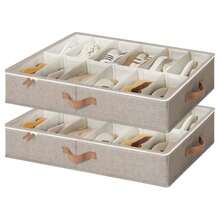 StorageWorks Organizador de Almacenamiento de Zapatos bajo la Cama Contenedor con Divisores Ajustables y Tapa Cesta de Almacenamiento Color Juego de 2 Ahorra Espacio para hasta 24 Pares - Marrn - Ver 2