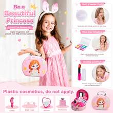 Juguetes de maquillaje para niñas (modelo de juguete, no para aplicación) Bolso de princesa realista Conjunto de moda de viaje, Bolso cruzado/bolsa de cosméticos linda de niña con maquillaje realista, para satisfacer el juego de imitación de las niñas, adecuado como regalo de vacaciones/cumpleaños - Multicolor - Ver 3
