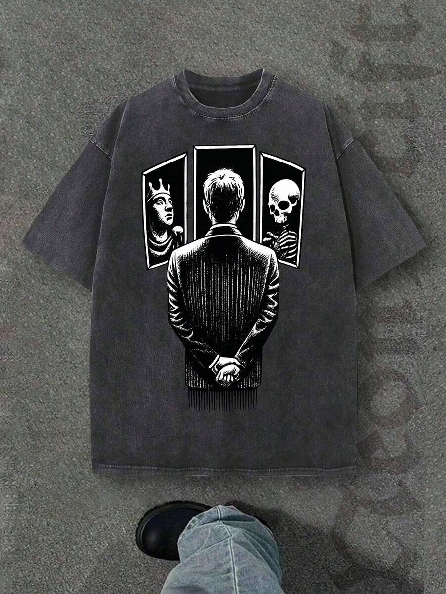 New 2026 Model, 100% Washed Cotton, Urban Casual Style, Suitable For Parties Or Festivals, Soft And Breathable Fabric, Modern Print Design, Unisex, Lightweight And Comfortable To Wear, Vintage Fashion Design. - Black - View 1