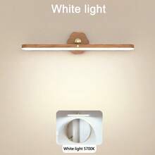 1 pieza Luz de pared LED de 360° giratoria y regulable, luz nocturna recargable por USB-C con control táctil, tira de luz con montaje magnético en la pared, adecuada para espejo de vanidad, baño, dormitorio, mesita de noche, uso doméstico - Luz giratoria con vetas de madera - Ver 14