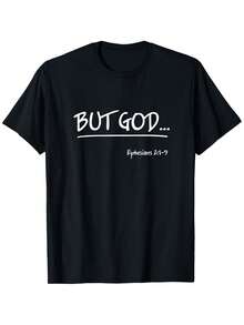 But God, Christian T-Shirt With Ephesians Chapter 2 - Unisex, Soft And Breathable, 180 G/M² T-Shirt, With "But God..." Print And Bible Verse, Lightweight Short-Sleeved Church Wear With Round Neck, Casual Faith Gift For Men And Women (Sizes S-XXXL). - 黑色 - 查看 5