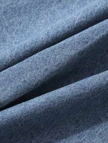 Top corto sin mangas de denim con corbata en el cuello para mujer - Azul lavado medio - Ver 8