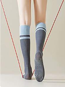 Calf Colorblock Yoga Compression Socks, Non-Slip Pilates Workout Cycling Dance Knee High Socks - Multicolor - View 10