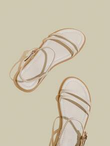 ManLuZi Sandal Wanita Warna Aprikot dengan Tali Terbuka di Ujung Kaki, Sandal Pantai Minimalis dengan Tali Tipis dan Sol Lembut untuk Musim Panas - Aprikot - View 3