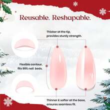 Beetles 32Pcs Christmas Snow Press On Nails, Short Almond 16 Sizes Nail Tips, Natural Salon Quality, Quick Drying Nail Glue Manicure For Women - 32Pcs Short Almond-Christmas Snow - 查看 7