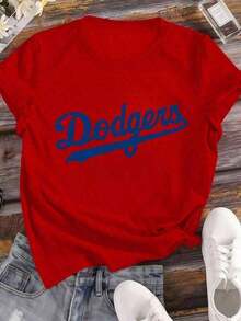 New 2026 Model, Dodgers Emblem In Dark Blue Celebrating The Timeless Heritage Of Baseball And Team Pride With A Modern Urban Style, Casual 100% Cotton Women's T-Shirt, Short Sleeve Women's Summer T-Shirts, Suitable For Summer Outfits And Holidays Such As Easter. - 紅色 - 查看 7