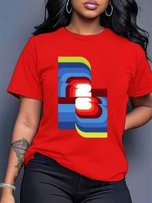 [Officially Licensed World Cup] 2026 World Cup, Short Sleeve T-Shirt With Fun Football Print, Urban Style Print Design, Summer Top, Must-Have For Fans, Available In Couple Styles (Men & Women), Great As A Birthday Gift For A Boyfriend. - 亮紅 - 查看 1
