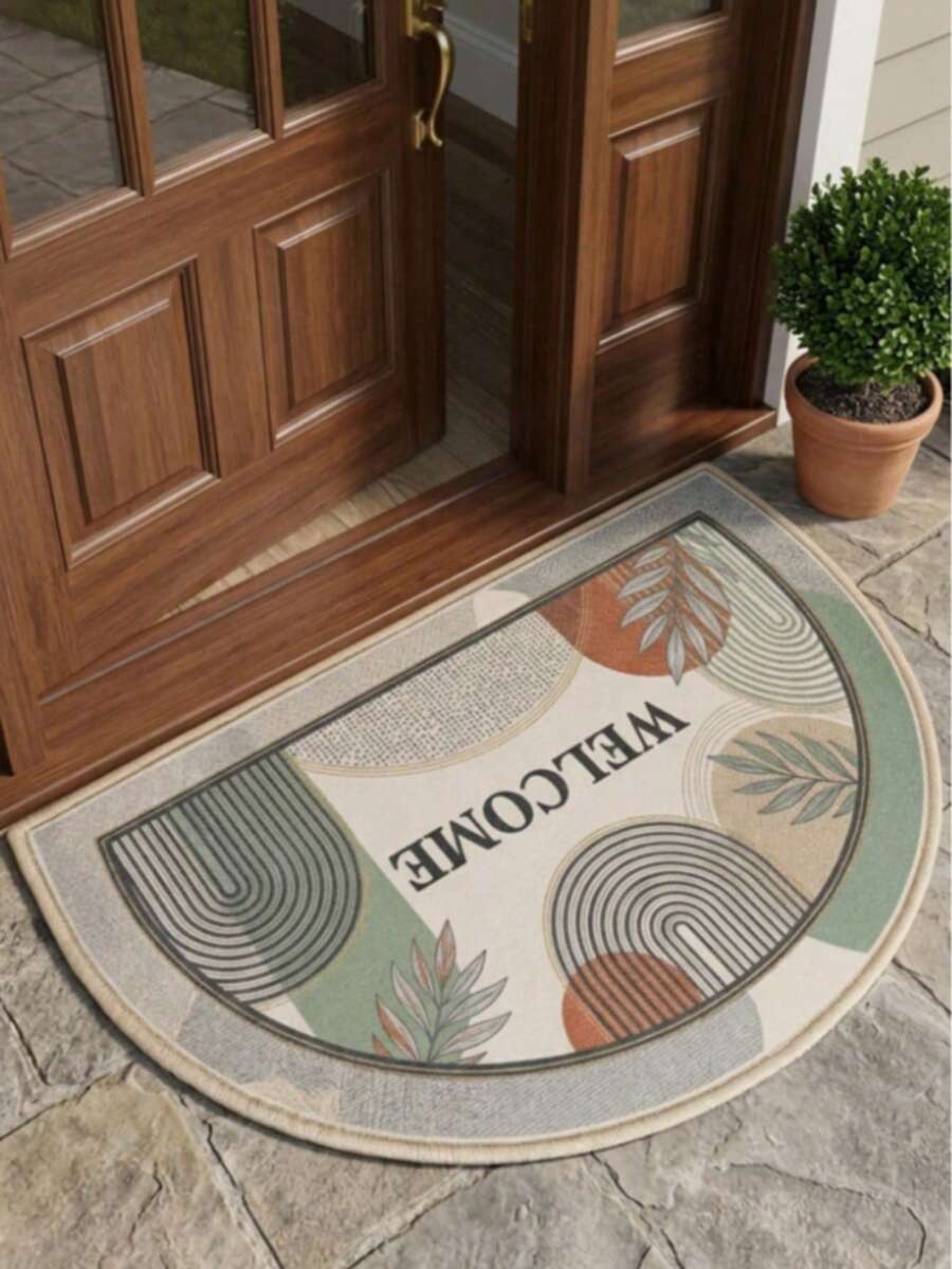 1pc Refreshing Geometric Line Half-Circle Doormat, Small Rug, Welcome Mat, Carpet, Fan-Shaped Rug, Outdoor Doormat, Kitchen Rug, Home Decor, Front Door Mat, Area Small Rug, Outdoor Mat, Home Decor, Area Rug, Garden Rug, Washable Carpet - Multicolor I - View 1