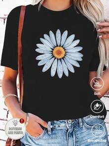 Esta camiseta de manga corta, cuello redondo y corte holgado para mujer es perfecta para el verano. Luce un divertido estampado floral retro estilo Y2K, ideal para vacaciones, la oficina, salidas, el día a día, citas, fiestas, reuniones y para un look urbano. Esta versátil prenda deportiva informal también es un regalo estupendo para cualquier ocasión. - Negro - Ver 1