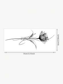 1 Herbal Tattoo Sticker, Simple Ink Line Rose, Horizontal Long Strip Temporary Tattoo Sticker, Washable, PVC, Disposable, Waterproof And Sweatproof, Suitable For Arms, Waist, Abdomen, Back, Legs, Non-Reflective, Realistic Tattoo, Suitable For People, For Daily Use, Lasts 7-14 Days - 黑色 - 查看 6
