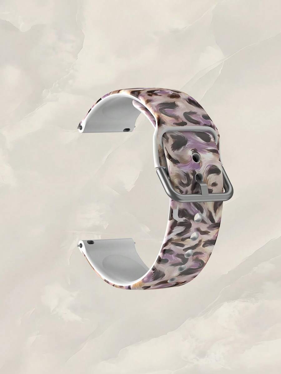 1pc Silicone Watch Band With Purple And Yellow Leopard Print Pattern, 20/22mm Universal Soft Elastic Breathable Replacement Strap, Compatible With Samsung, Honor Smartwatches - Silicone Printed Band, Fits GT2/GT3, Watch 3/Galaxy, Elegant Versatile Daily Accessory Strap, Suitable For Men And Women, Thoughtful Gift For Sports Watch - Multicolor - View 1