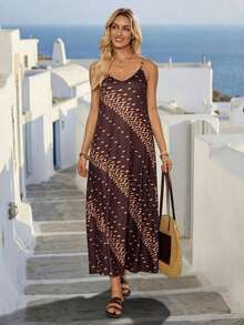Vestido casual largo de punto elástico para mujer, cómodo y de moda para primavera/verano, vacaciones, adecuado para verano, vacaciones, con estampado vintage de flores, hojas y tropical - Multicolor 6 - Ver 4