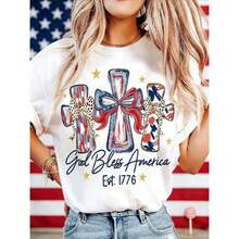 Women's "God Bless America" T-Shirt, 250 Years Of America, 250th Anniversary Of The USA, Gift T-Shirt For Independence Day, 4th Of July, Cotton T-Shirt For Men And Women - 白色 - 查看 11
