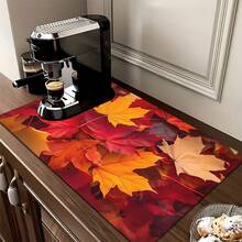 1pc Maple Leaf Pattern Printed Absorbent Dish Drying Mat, Espresso Machine Countertop Absorbent Mat, Sink Drain Mat, Soft Faucet Absorbent Mat, Sink Cup Mat, Home Decor, Kitchen & Bathroom Accessories - Multicolor - View 3