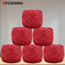 Yarn For Crochet Sequin Sparkle Yarn Set 300g 6 Balls Glitter Crochet Thread Chunky Yarn For DIY Knitting Handmade Crafts Sweater Scarf Hat Making Supplies - Rose Red - View 5