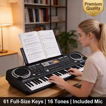 Curear 61-Key Full-Size Electric Keyboard, Compact Lightweight Design With Microphone & Music Sheet, Musical Instrument For Home Performance - Black and White - View 3