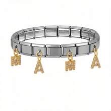 1 chiếc vòng tay thời trang cổ điển bằng thép không gỉ mạ vàng và bạc, đính đá Cubic Zirconia tổng hợp, khắc chữ "MAMA", vòng tay vuông kiểu mô-đun, thích hợp cho nữ dự tiệc và đeo hàng ngày. - Bạc - Xem 10