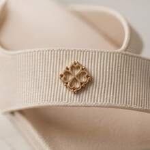 Sandália Feminina Slide  Casual    confortável  detalhe dourado - Bege - Visão 3