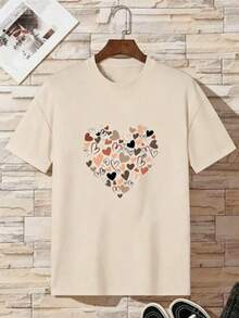This Casual T-Shirt Features A Simple Print, A Round Neck, And Short Sleeves. The Classic, Basic Design Is Universally Flattering, And The Loose, Relaxed Fit Feels Comfortable And Breathable. The Fine, Soft Texture Is Soft Against The Skin And Breathable, So It Won't Pill Or Lose Its Shape Over Time. The Subtle, Elegant Print Design Is A Must-Have For Summer. This Versatile Piece Pairs Perfectly With All Kinds Of Bottoms-You Can't Go Wrong. - 米色 - 查看 7