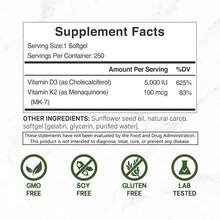 Vitamin D3 + K2 MK7 Supplement Softgels 5000 U |   D3 K2 Complex Capsules |   Daily Wellness & Bone Support |   Non-GMO |   250 Count (1 Bottle) - 2瓶 - 查看 5