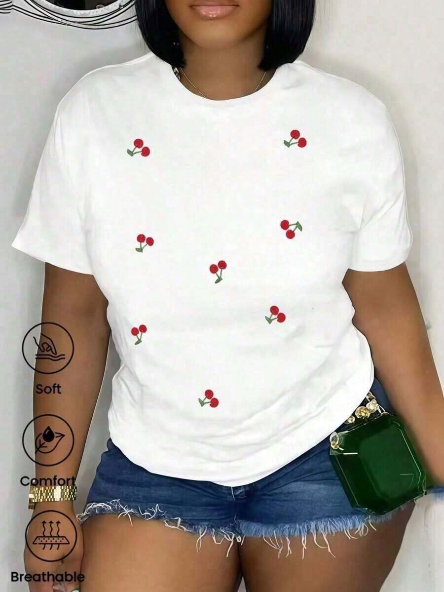 Camiseta de manga corta de moda primavera-verano 2026, fabricada en México. Estampado con diseños de dibujos animados, estilo para parejas, adecuado para uso en interiores y exteriores. Paquete de una sola pieza, cuello redondo clásico, diseño unisex, ideal para ocasiones de oficina y casuales. - Blanco - Ver 1