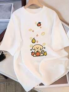 Women's T-Shirt, 100% Cotton, Vintage Style, New Summer 2026 Collection, Loose Fit, Round Neck, Versatile, Comfortable, Casual, For Young Girls, Modern, For Everyday Wear, Short Sleeve - 白色 - 查看 10