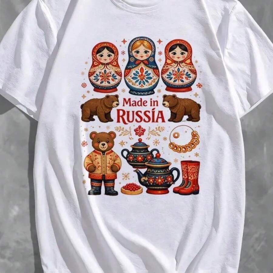 Camiseta estampada, algodón puro, cuello redondo, camisa de moda neutral, creativa, blusa casual de verano para hombres y mujeres, camiseta suave y cómoda, - Blanco - Ver 1