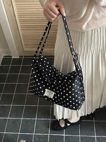 Túi đeo chéo nữ thời trang cổ điển mới 2026, dung tích lớn, phong cách casual chic, họa tiết chấm bi thanh lịch - màu đen - Xem 9
