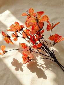 4/2/1pc Orange Artificial Butterfly Flower Branches,29.53"Silk Fake Butterfly Flower Realistic Artificial Flowers For Home Wedding Party Decor, DIY Vase Arrangements Decoration Supply, Living Room Table Decorations, Summer Father's Day Floral - Orange - View 4