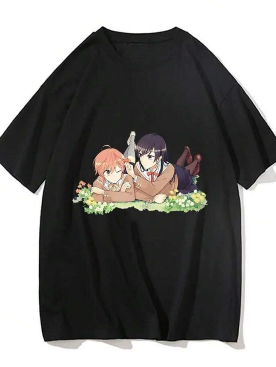 Women's Blouses Women's Blouses Bloom Into You Men T-Shirts Figure Silhouette Unisex Cartoon Tee-Shirt 100% Cotton T Shirts MangaComic Appliques Anime Graphic - 黑色 - 查看 1