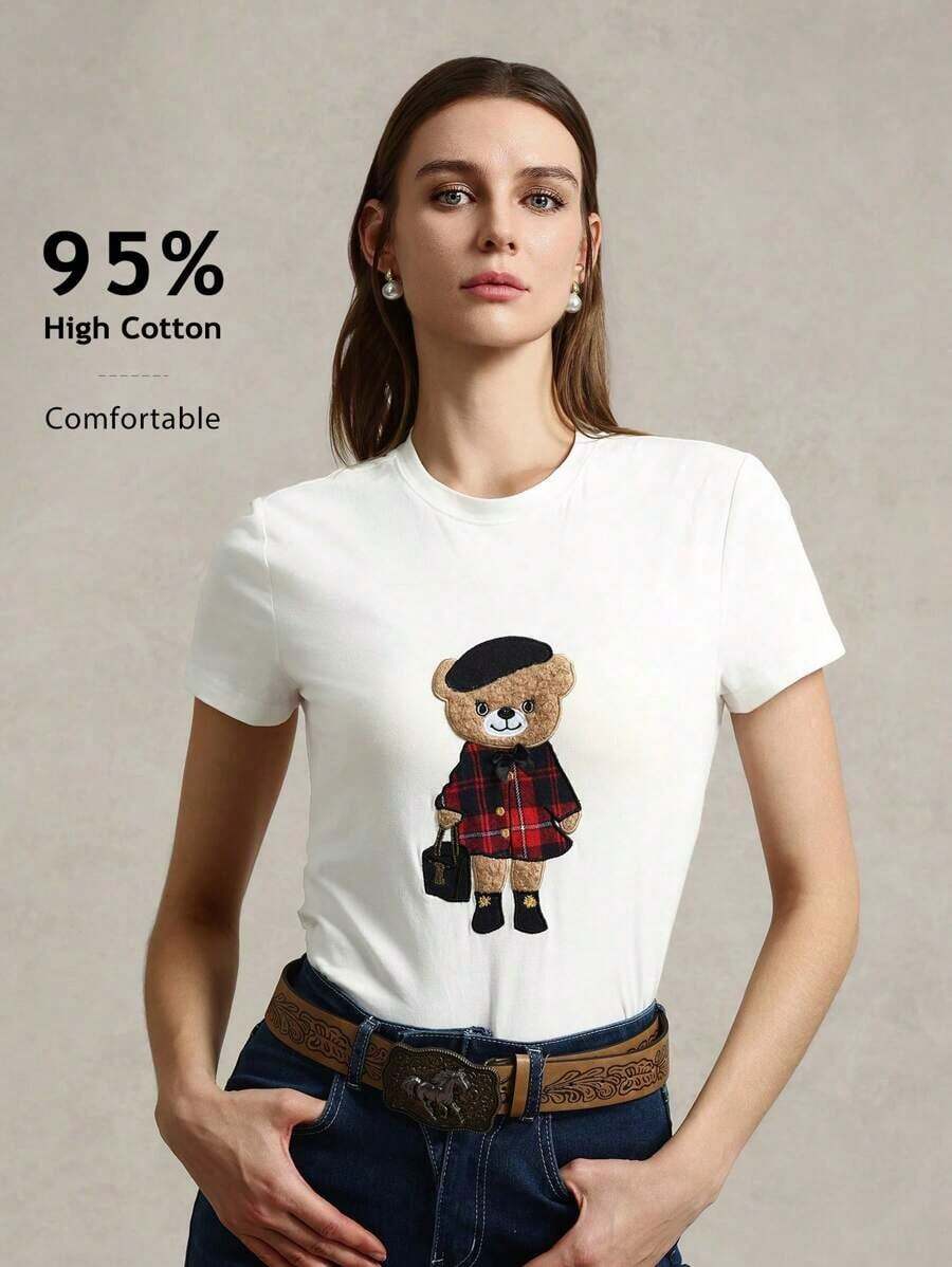 Camiseta de punto casual de manga corta con cuello redondo para mujer, camiseta de verano para mujer, estilo casual de negocios, camiseta de manga corta para mujer.100%Cotton - Blanco - Ver 1