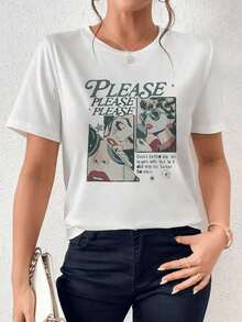 Fashionable Women's T-Shirt, Pop Art Scene With A Woman Expressing Supplication And Emotion Amidst Tears And Stars, Evoking Intense Feelings Of Love And Nostalgia. 100% Soft And Comfortable Cotton Women's T-Shirt - 白色 - 查看 7