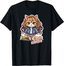 DooBey Anime Cat I Hate Nature Funny Wilderness Rebel - 100% Cotton T-Shirt For Men And Women, Unisex - 黑色 - 查看 4