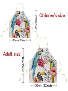 1pc Tropical Bird & Floral Pattern Single-Sided Printed Apron, Unisex Home Kitchen Neck-Tie Apron, Home Decor Cooking Protective Apron - Multicolor - View 3