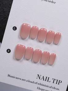 10 Pieces Extra Short Square Handmade Press On Nails With Nail Tools Nude Pink Gradient Clear Cat Eye Glossy False Nails Suitable For Commuting Outfits No Makeup Looks Daily Wear Press On Nail Tips - Multicolor - View 2