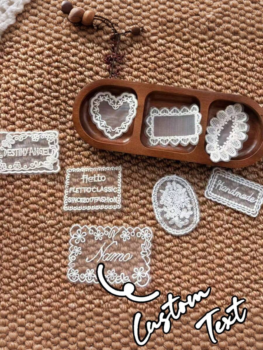 Custom Lace Place Cards,Personalized Wedding Name Tags For Plates ,Heart Lace Guest Name Cards ,Vintage Romantic Place Decor - Multicolor - View 1