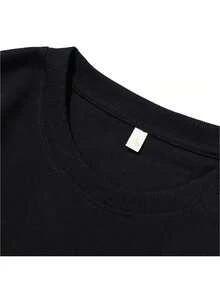 Women's Short-Sleeved T-Shirt With Black And White Letter Print, Feminine And Cute Style, Loose Fit, Suitable As A Gift For Birthdays Or Valentine's Day. | Exquisite Design | Loose And Comfortable | Easy To Match | - 黑色胸前大圖 - 查看 3