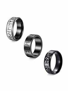 Bộ 3 nhẫn Viking cổ điển bằng thép không gỉ màu đen khắc ký tự Rune, trang sức unisex làm quà tặng cho cặp đôi - Bộ ba món - Xem 12