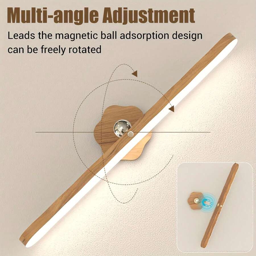 1 pieza Luz de pared LED de 360° giratoria y regulable, luz nocturna recargable por USB-C con control táctil, tira de luz con montaje magnético en la pared, adecuada para espejo de vanidad, baño, dormitorio, mesita de noche, uso doméstico