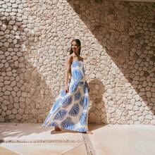 New Loose Linen Dress Beach And Vacation Style - Blue - View 9