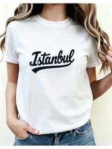 Camiseta Deportiva Casual para Mujer con Gráfico de Mujer de Piel Clara en Estambul - Camiseta Elástica de Cuello Redondo, Lavable aáquina, Ajuste Cómodo, para Todas las Estaciones, Perfecta para Combinar con Jeans Azules. - Blanco - Ver 7